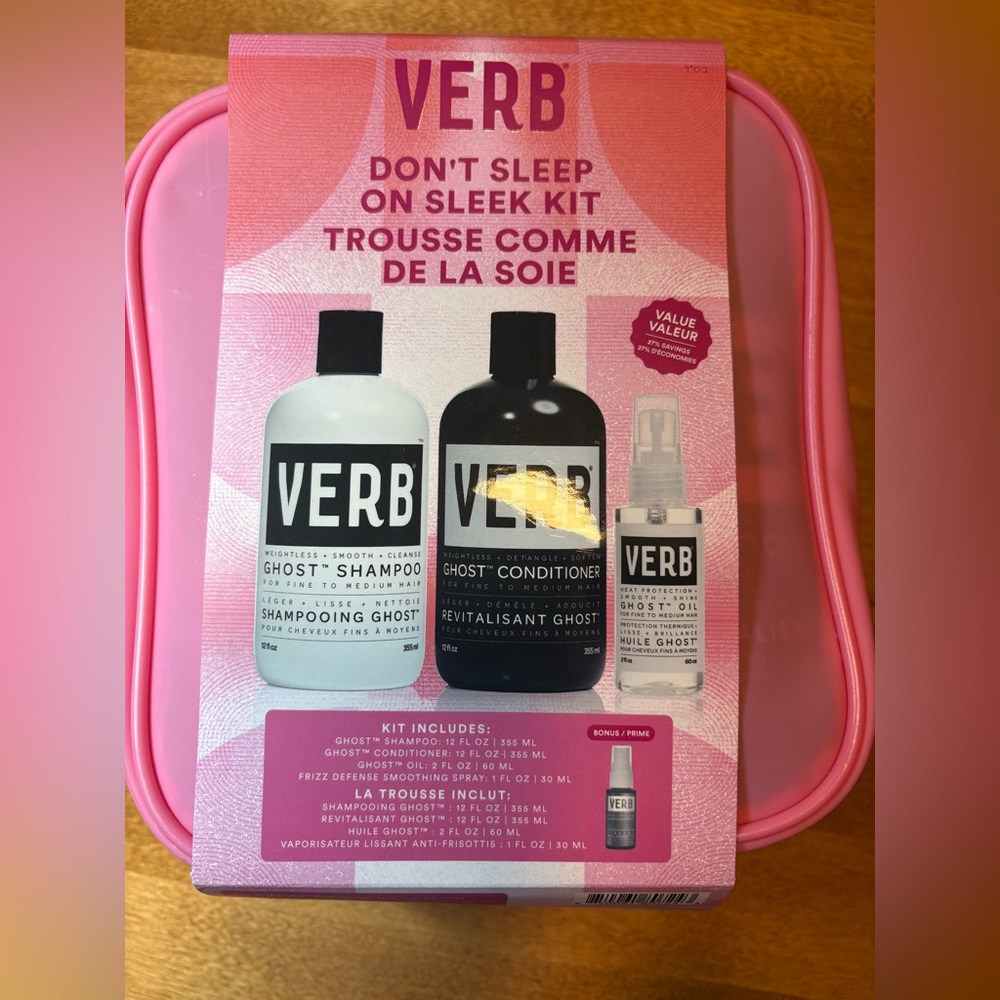 Verb Don't Sleep On Sleek Hair Care Kit with Pink Case- NWT
